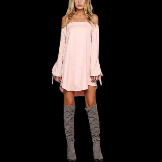 2018 Autumn ZANZEA Women Dress Sexy Strapless Mini Dresses Off Shoulder Slash Neck Long Sleeve Tops Casual Loose Solid Vestidos UPDATE
