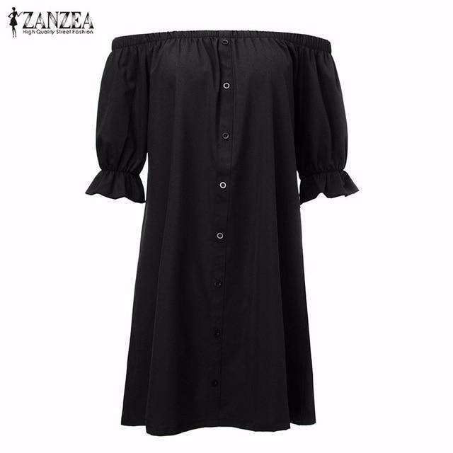 ZANZEA Women Vestidos 2018 Sexy Off Shoulder Mini Party Dress Casual Loose Half Sleeve Strapless Dresses Long Tops Plus Size Sold Stock App Demo