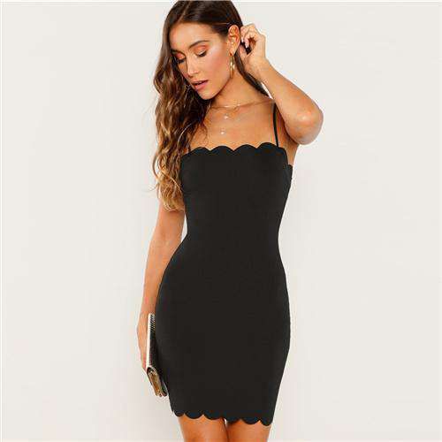 SHEIN Black Form Fitting Scalloped Cami Dress Bodycon Sleeveless Slim Imageagram Demo SHEIN Black Form Fitting Scalloped Cami Dress Bodycon Sleeveless Slim Imageagram Demo