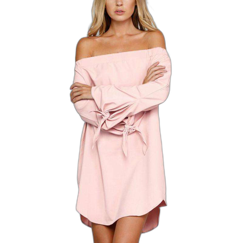2018 Autumn ZANZEA Women Dress Sexy Strapless Mini Dresses Off Shoulder Slash Neck Long Sleeve Tops Casual Loose Solid Vestidos UPDATE