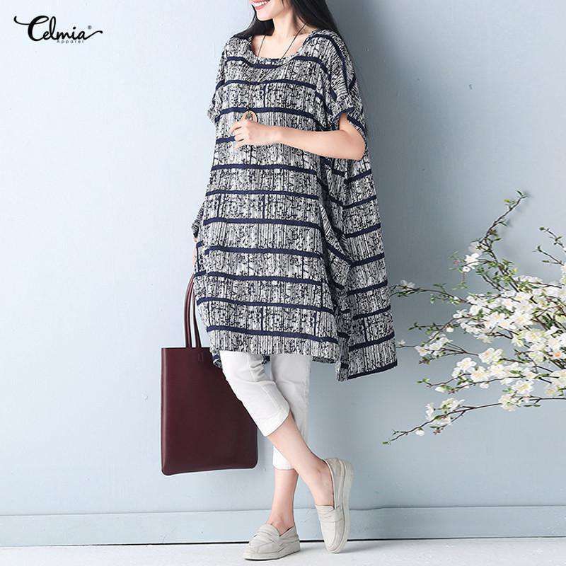 Celmia Fashion Women Striped Dress Oversized Short Sleeve Pockets Shirt Dress 2018 Summer Top Casual Loose Vestido Plus Size 5XL Sold Stock App Demo
