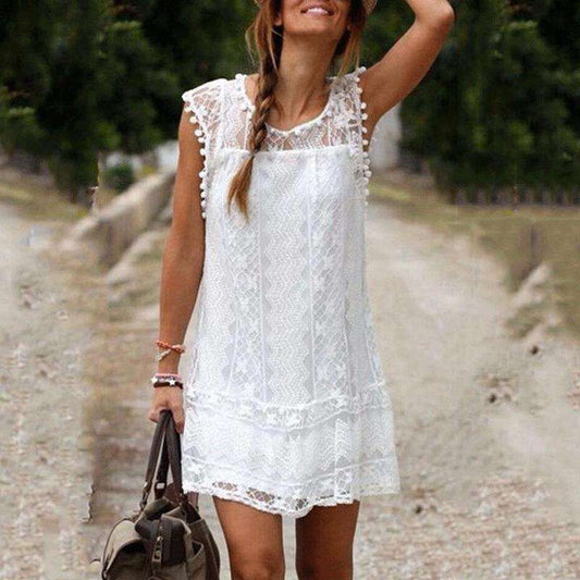 Ladies Summer White Lace Elegant Sleeveless Dress Beach Skirt Sold Stock App Demo