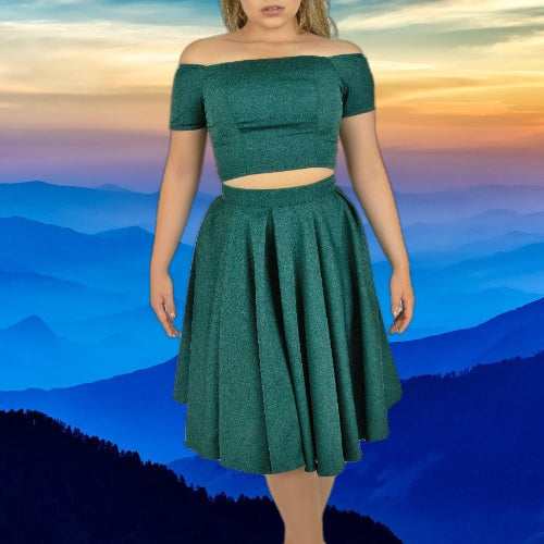 Off-the-shoulder crop top with Skater skirt Sold Stock App Demo