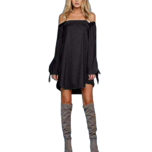 2018 Autumn ZANZEA Women Dress Sexy Strapless Mini Dresses Off Shoulder Slash Neck Long Sleeve Tops Casual Loose Solid Vestidos Sold Stock App Demo