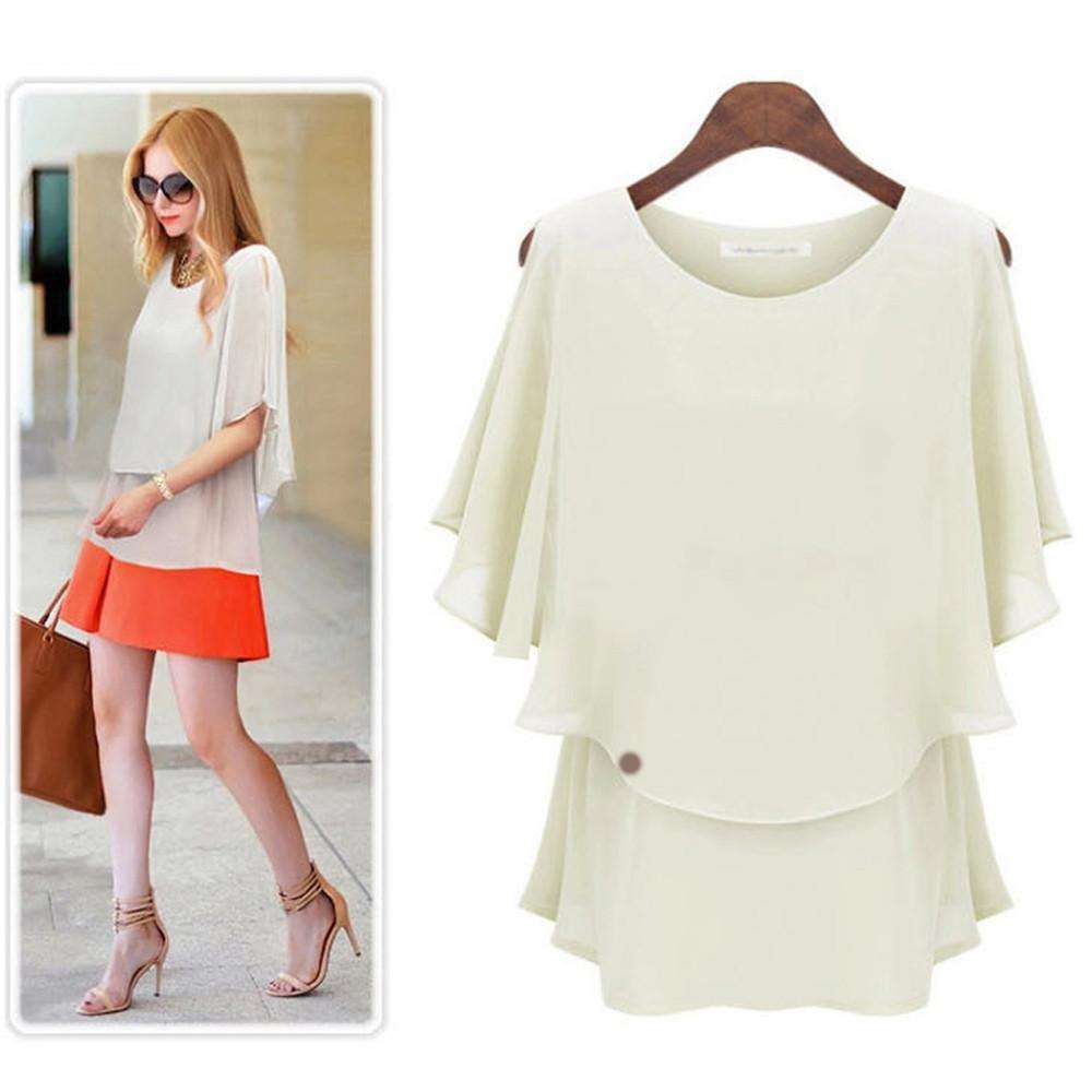 Women Slim Batwing Sleeve Ruffled Chiffon Casual Shirt Crop Top Sold Stock App Demo
