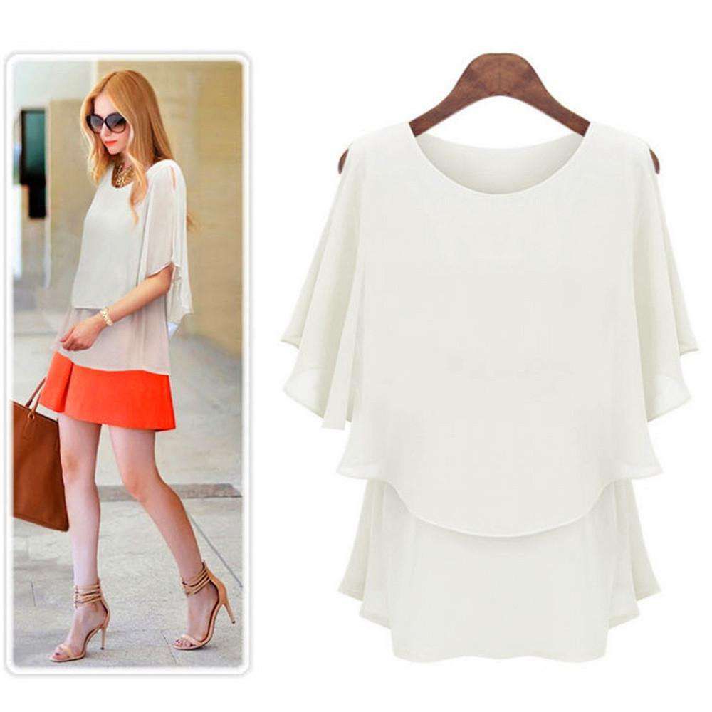Women Slim Batwing Sleeve Ruffled Chiffon Casual Shirt Crop Top Sold Stock App Demo