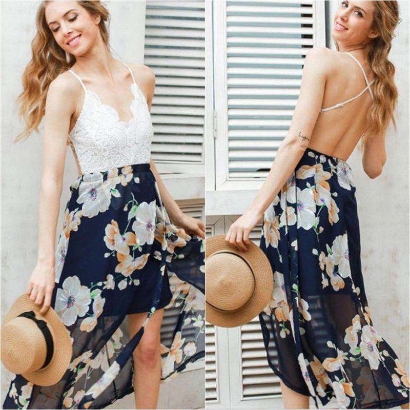 Womens Floral Backless Low Cut Lace Top Dress Sold Stock App Demo