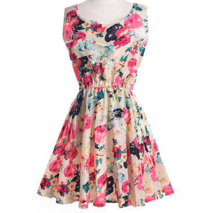 USA SIZE Summer bottom skirt Sleeveless printed chiffon dress Floral vest dress Sold Stock App Demo