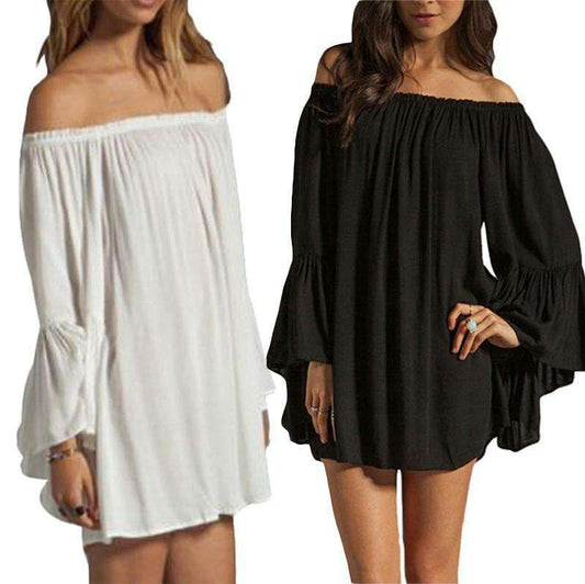 Women Ruffle Sleeve Off Shoulder Tops Tee Shirt Blouse Dress Sold Stock App Demo